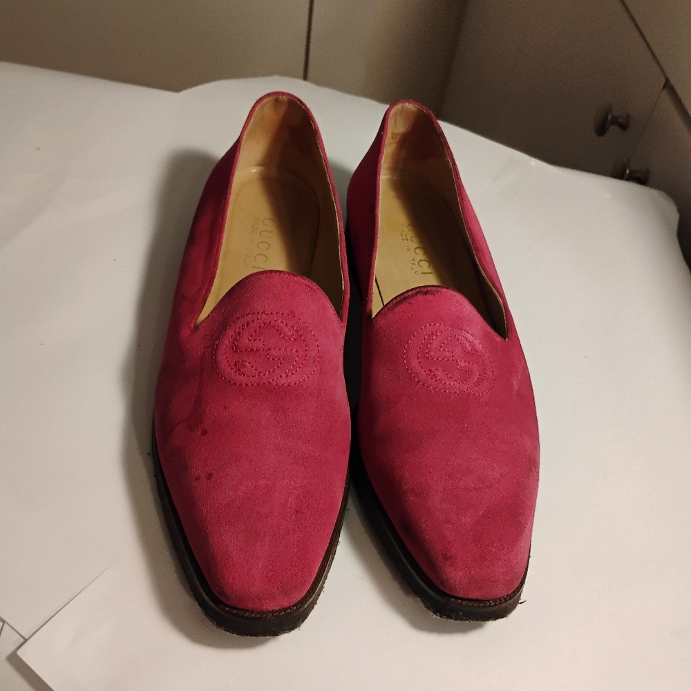 Gucci Pink Suede Loafers